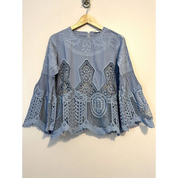 Altar'd State Tops - Altard State Crochet Lace Blue Top Medium Fairy Romantic Boho Embroidered Floral
